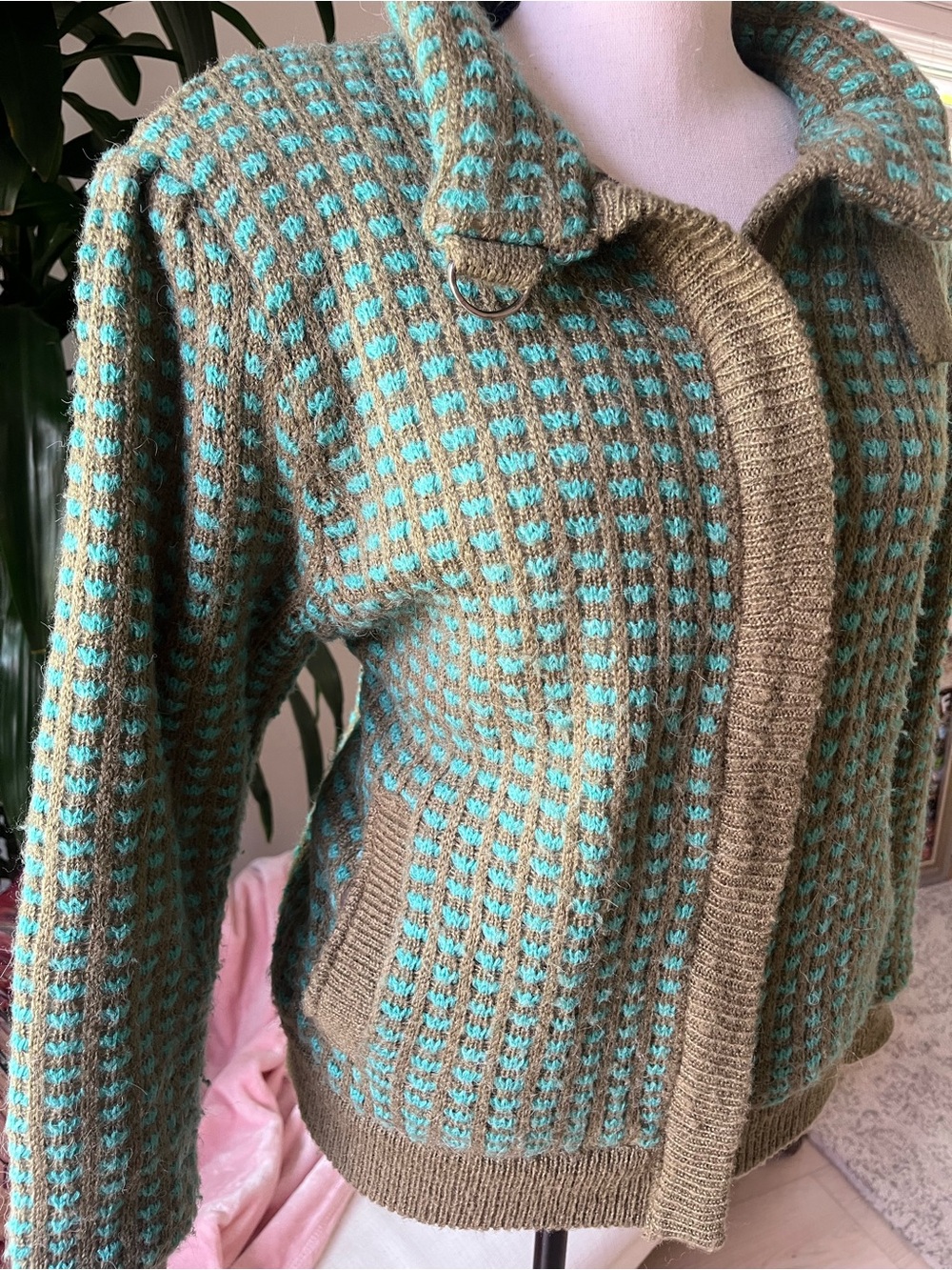 GorGeous Vintage Bomber Jacket Teal & Gray women size small pockets zipper Fall - Picture 10 of 15